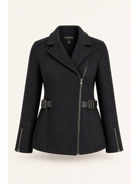 A. Giannetti Women's Asymmetrical Zip Moto Style Jacket 100% Wool Black Sz M